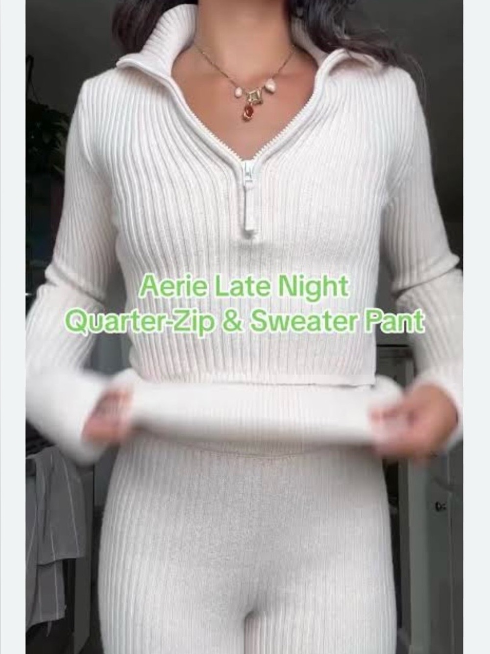 aerie Charcoal Ribbed Half-Zip Sweater & Pants Set